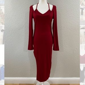 Long Sleeve Halter Top Midi Dress